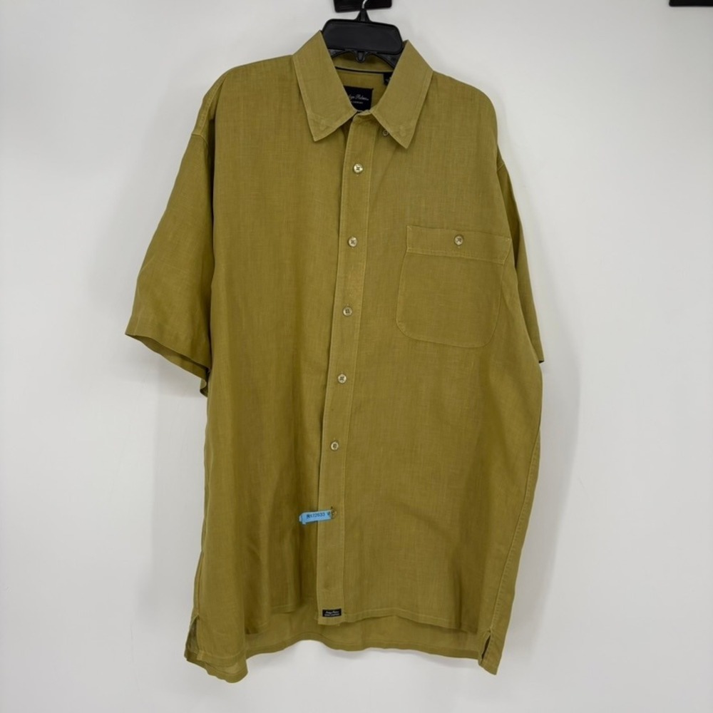 Tommy Bahama Indigo Palms Shirt Mens M Green 100% Linen Short Sleeve Button Down